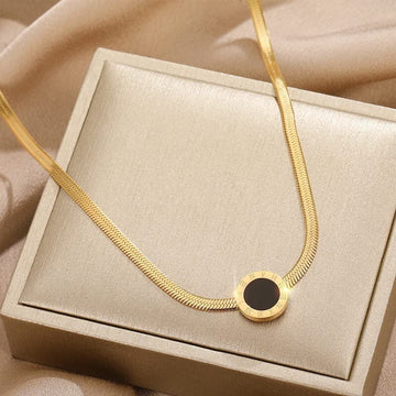 Premium Stainless Steel Roman Dial Black Pendant Chain – Elegant Necklace