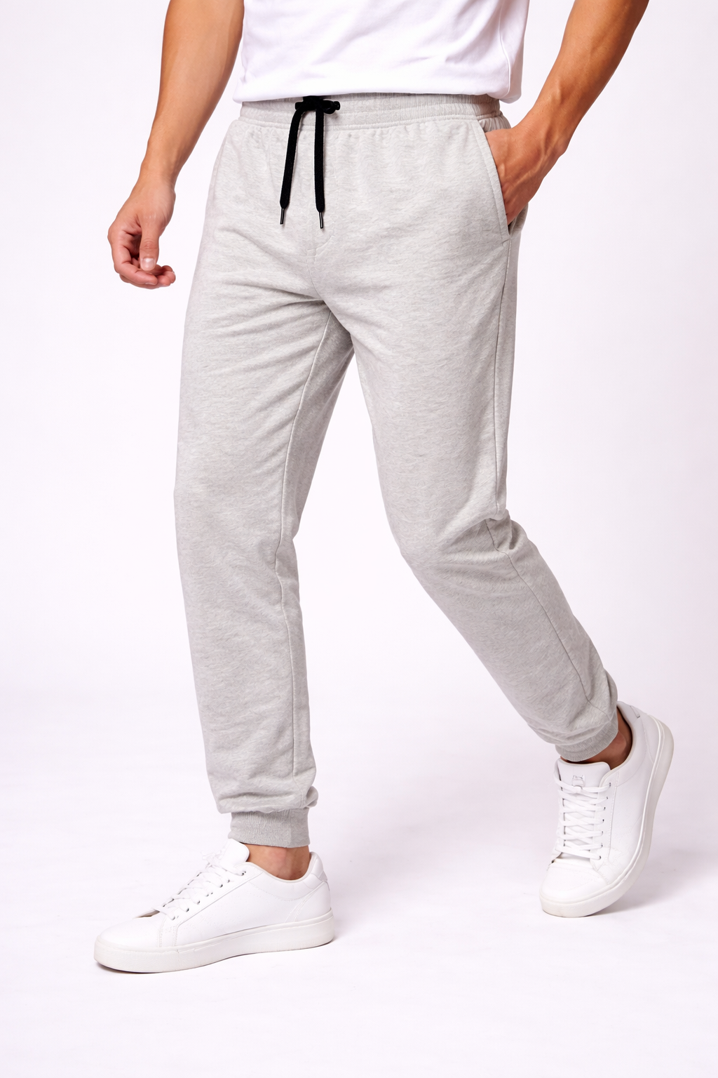 Men’s Light Grey Slim Fit Jogger Pants  Casual Cotton Track Trousers