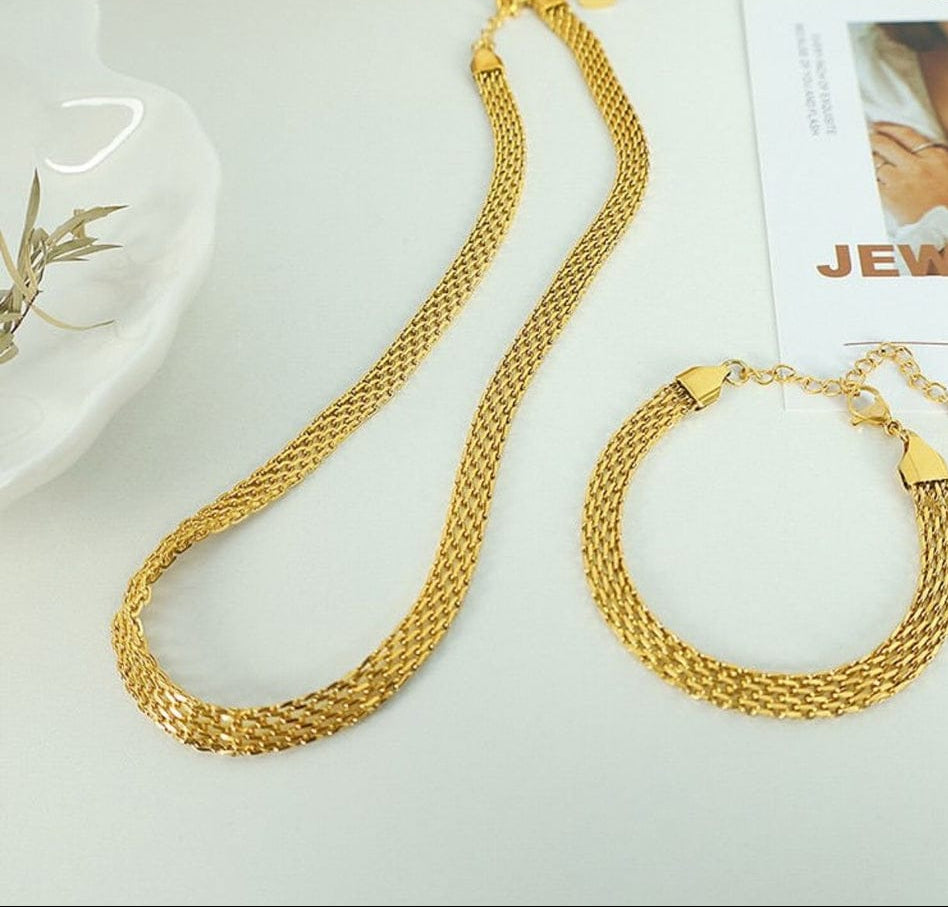 Premium Artificial Stainless Steel Chain & Bracelet Set – Non-Tarnish | Luxury Gold Finish