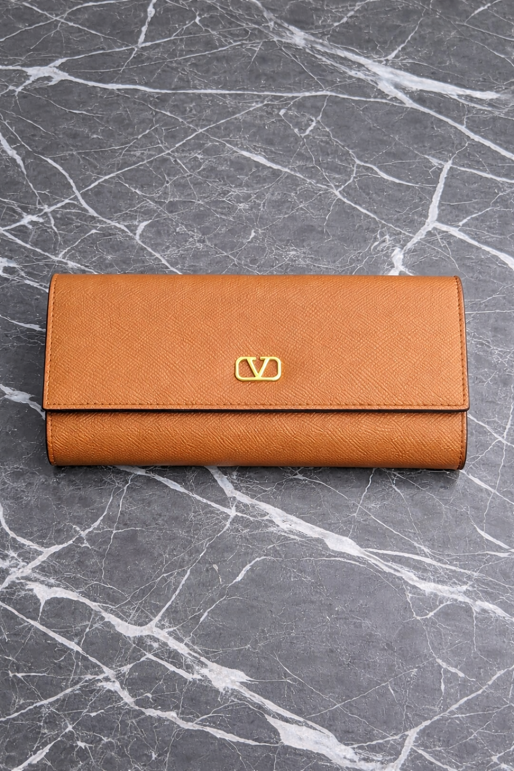 Premium V-Logo Long Wallet Elegant Flap Style