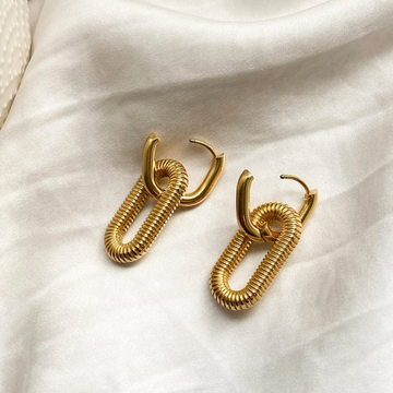 Premium Stainless Steel Chain Link Hoop Earrings – Gold-Tone Statement Earrings for Women
