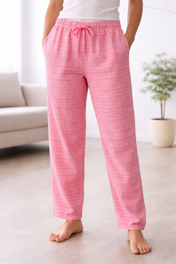 Women’s Casual Elastic Waist Checked Trousers Soft Comfort Lounge Pants