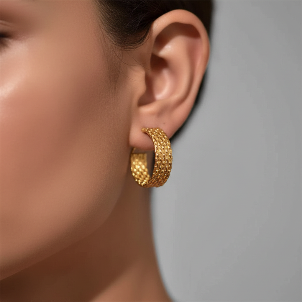 Premium Stainless Steel Textured Hoop Earrings – Gold-Tone Elegant Hoops for Women