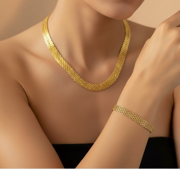 Premium Artificial Stainless Steel Chain & Bracelet Set – Non-Tarnish | Luxury Gold Finish